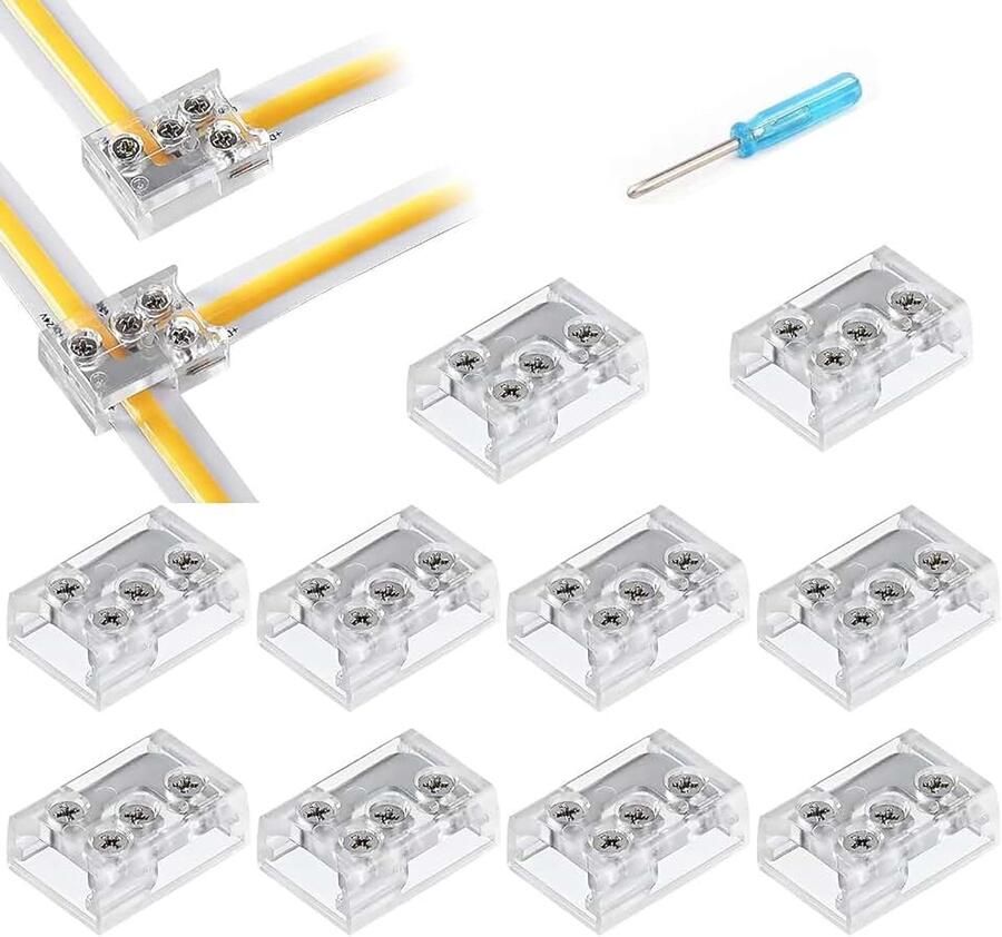 Ledstrip-connector 8 mm geschikt voor 5050 3528 COB SMD effen ledstrips L-vorm en T-vormige hoekverbinding transparant design inclusief schroevendraaier