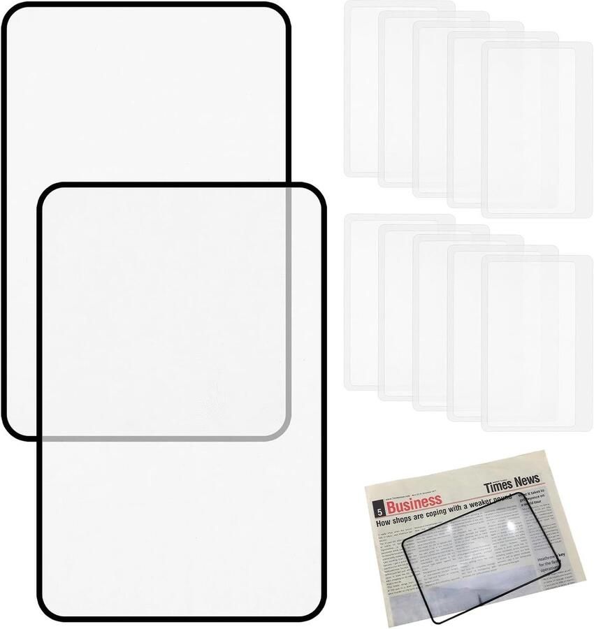 Leesloep 12 stuks 3x transparante volledige zijden leesloep draagbaar kleine leesloep van pvc voor senioren en kleine afdrukken (85 x 55 mm 180 x 120 mm)
