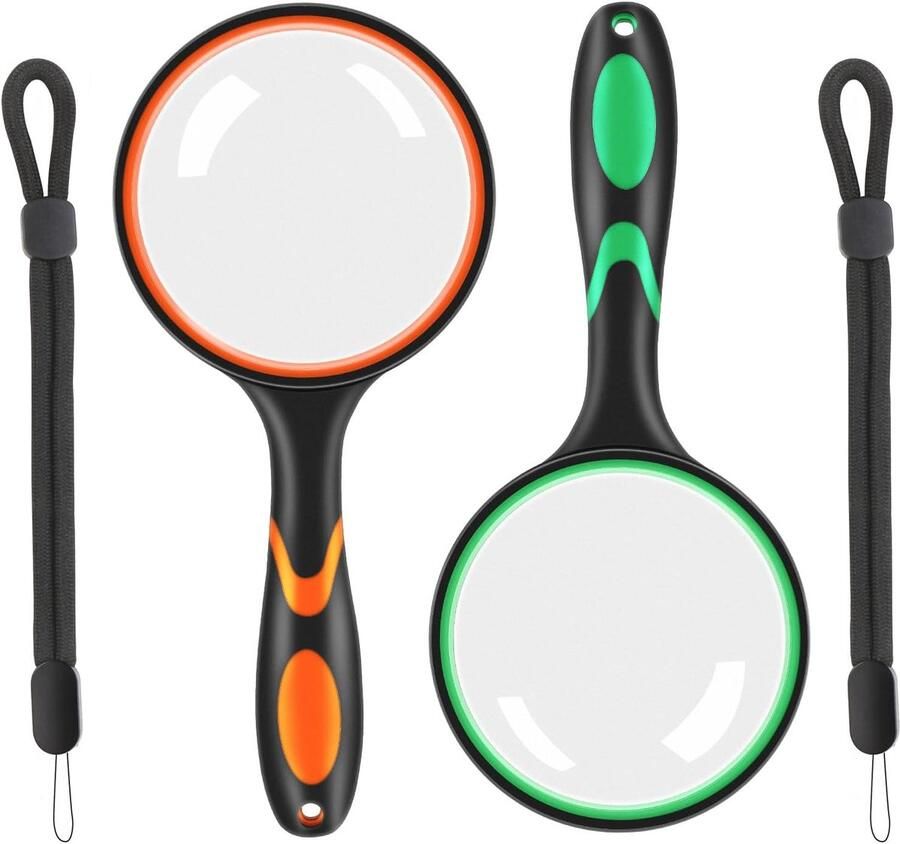 Leesloep 2-pack 10x handloep met zachte antislip rubberen handgreep 75 mm en onbreekbare spiegel voor wetenschappelijke boeken kranten lezen insecten en hobby's
