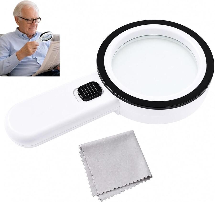 Leesloep met 12 ledlampen handverlichte loep met dubbele glazen lens 10 cm voor senioren lezen van kleine tekens munten postzegels sieraden en kaarten