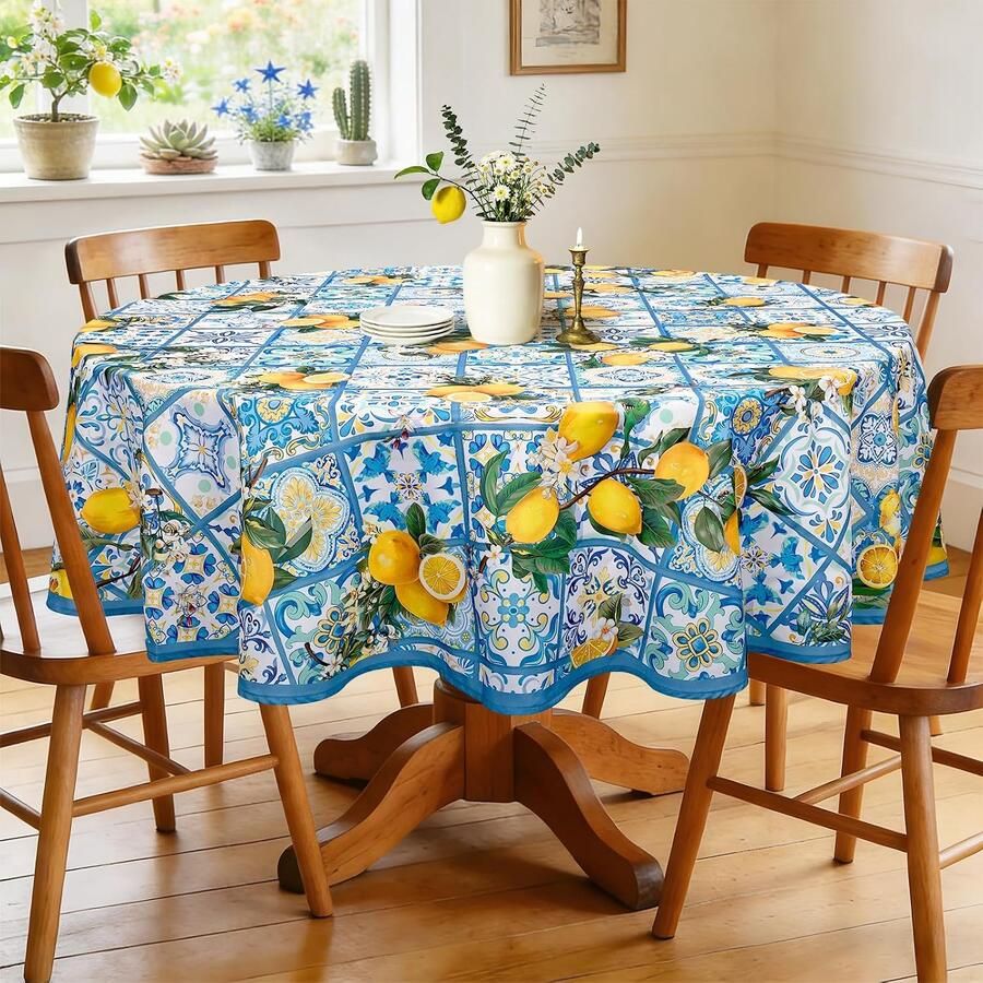 Lemons Tafelkleed Wasbaar Rond Blauw 177 8 x 177 8 cm