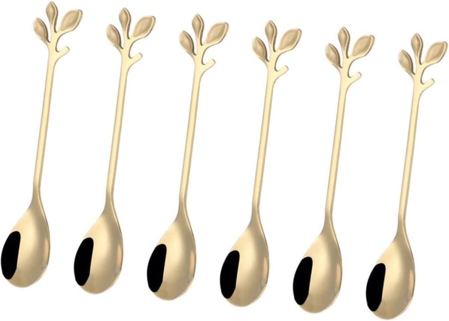 Lepel Set Dessert Lepels Dessert Eten Bladvorm Ontwerp 6 Stuks Goud