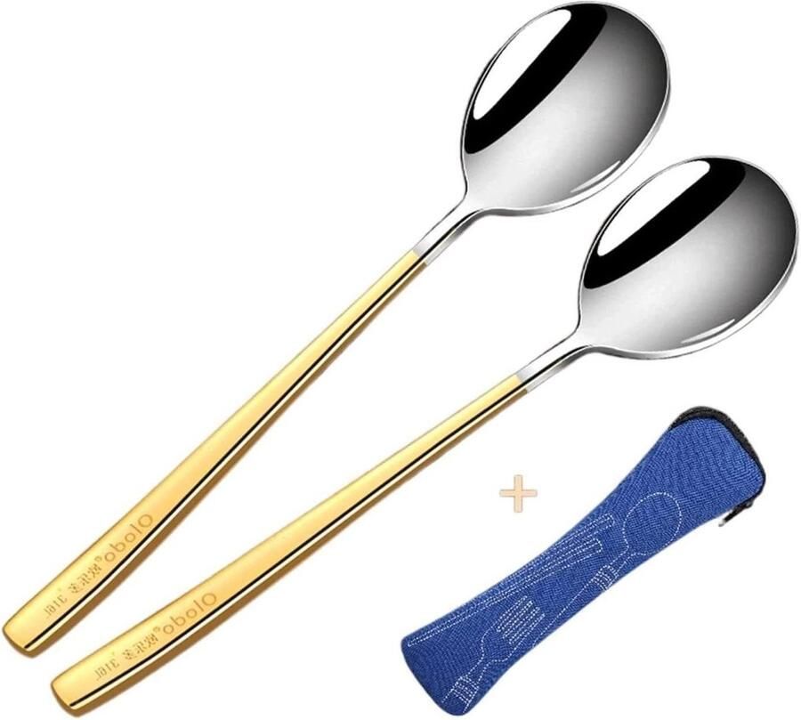 Lepels Set Dessert Lepels Keuken Gebruik Verlengde Steel 2 Stuks Goud
