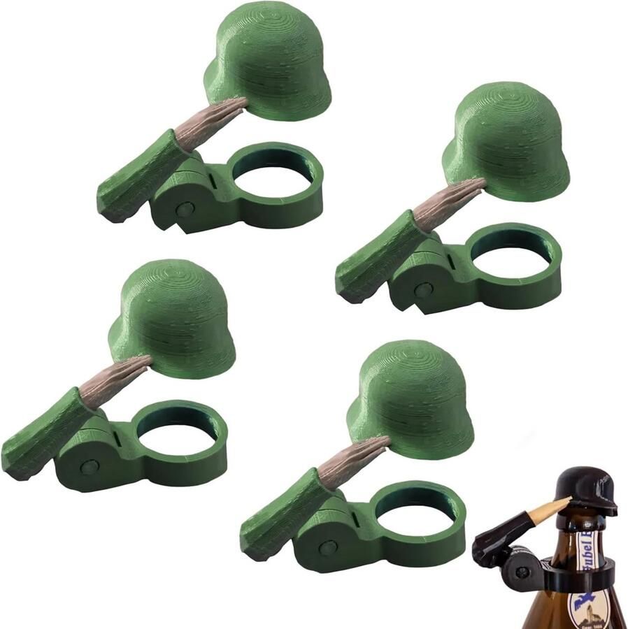 Leuke Soldaat Groet Bierfles Helm 4 stuks Bierflesdoppen 3D-Geprint feestflesdoppen Grappige Flesopener & Decoratieve Flesdop Luxe Flessenstoppen voor Feestjes BBQ en Cadeaus groen