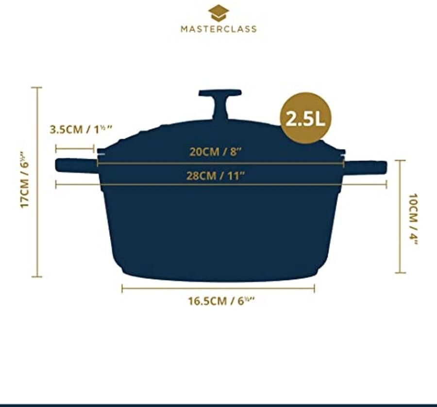 Lichtgewicht Braadpan met Deksel Gegoten Aluminium Stoofpan Geschikt voor Inductiekookplaat en Oven Metallic Blauw