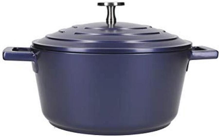 Lichtgewicht Braadpan met Deksel Gegoten Aluminium Stoofpan Geschikt voor Inductiekookplaat en Oven Metallic Blauw