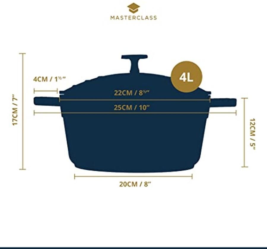 Lichtgewicht Braadpan met Deksel van Gegoten Aluminium voor Inductie en Oven Metallic Blauw