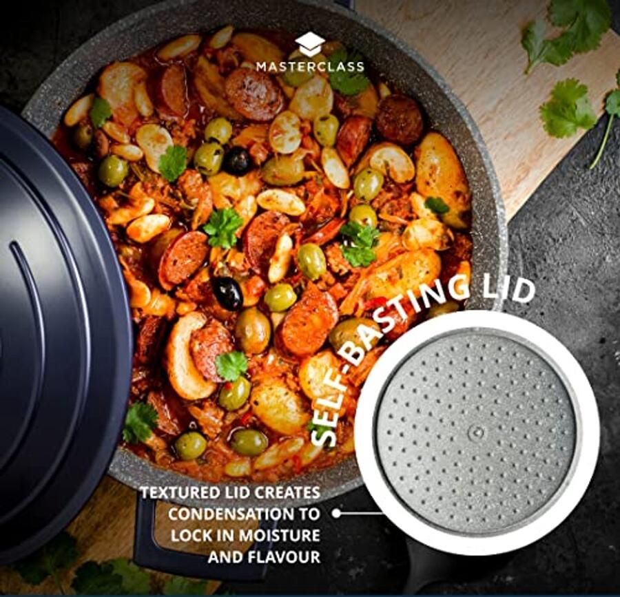 Lichtgewicht Braadpan met Deksel van Gegoten Aluminium voor Inductie en Oven Metallic Blauw