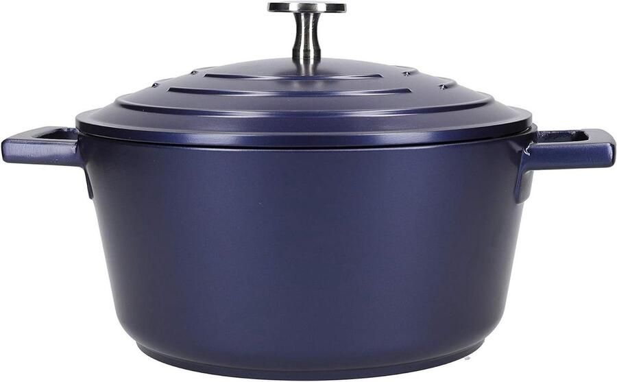 Lichtgewicht Braadpan Stoofpan Gegoten Aluminium Stoofvlees Maken Kookplaat Oven Veilig 2.5 Liter Metallic Blauw