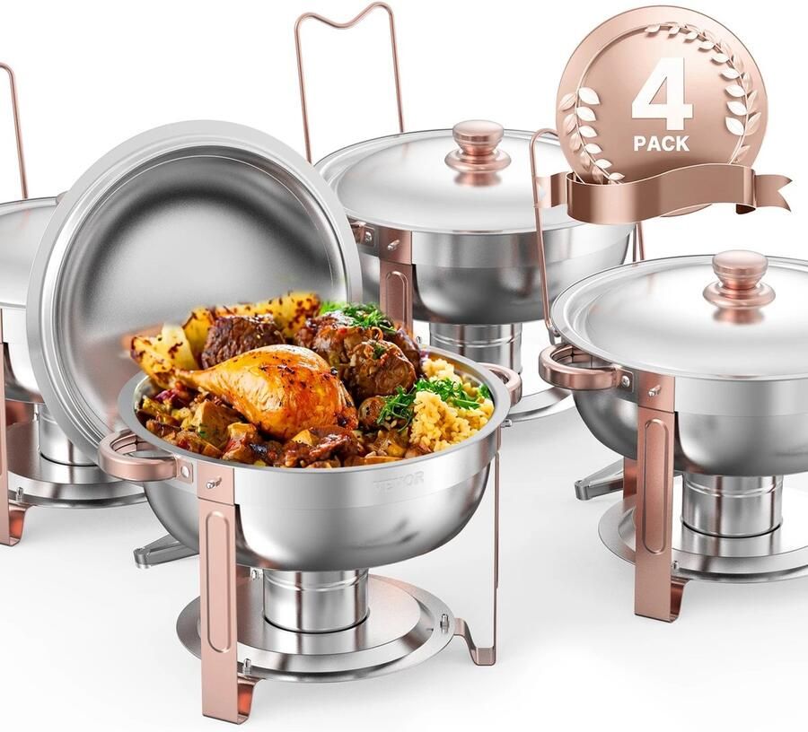 Lifero Buffetwarmer Buffetset – 4-delige Voedselhouder RVS Warmhoudpannen – Warmhoudbakken 5L – Incl. Deksel en Serveertang