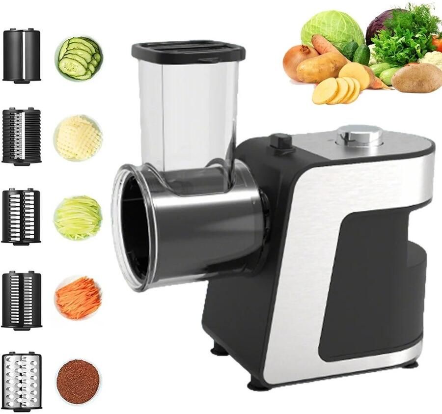 Lifero Elektrische Snijmachine Foodprocessor 500W Keukenrobot Groentesnijder Machine RVS Snijden en Raspen 5 Messen