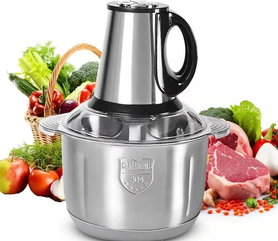 Lifero Keukenmachine Hakmolen Elektrische Vleesmolen & Keukenhakmolen 5L – Vlees Groente Kruiden Fruit etc. – Zilver Zwart