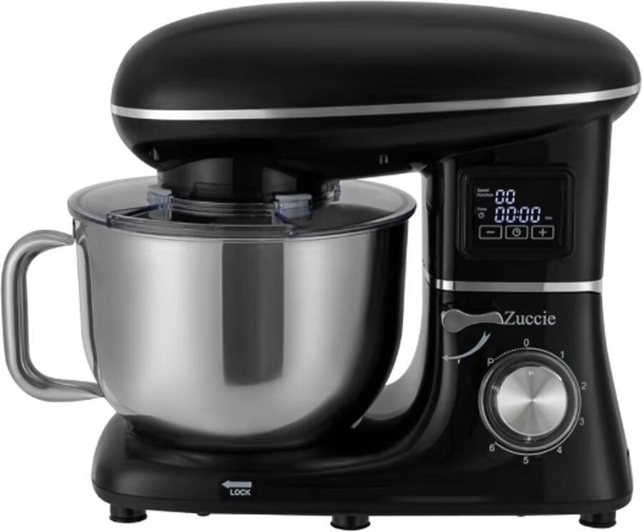 Lifero Keukenmixer 1500W – Deegmachine 6 2L – Keukenmachine met LCD-scherm – Keukenrobot 6 Standen – Mixer met Mengkom Zwart