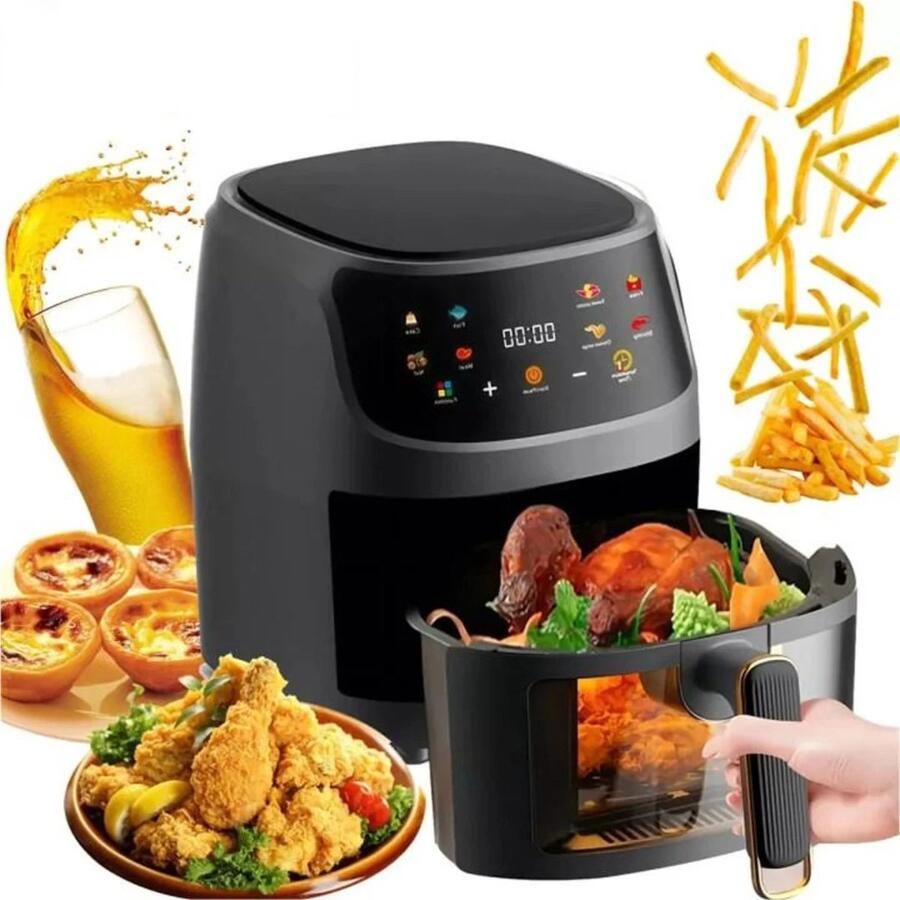Linkforu Airfryer Met Kijkvenster Digitaal Touchscreen Heteluchttechnologie Vetarm Koken Bakken Frituren -Braden