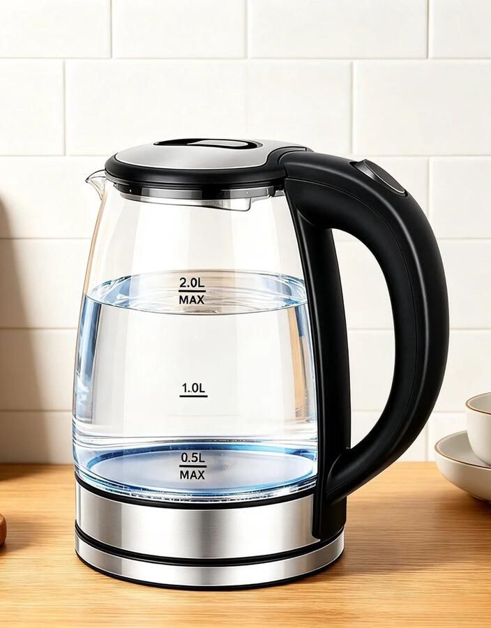 Linkforu Elektrische Glazen Waterkoker – Automatische Uitschakeling Tegen Droog Koken en Overhitting Blauw Led Licht – BPA Vrij RVS 1800 Watt – 2 Ltr