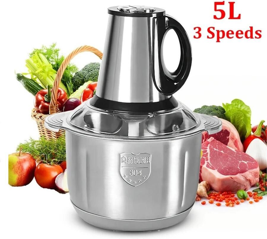 Linkforu Elektrische Vleesmolen Roestvrij Staal – Voedselbereider – Vermalen – Multifunctioneel Groentesnijder Babyvoeding Keukenmachine Catering Horeca 5 Liter