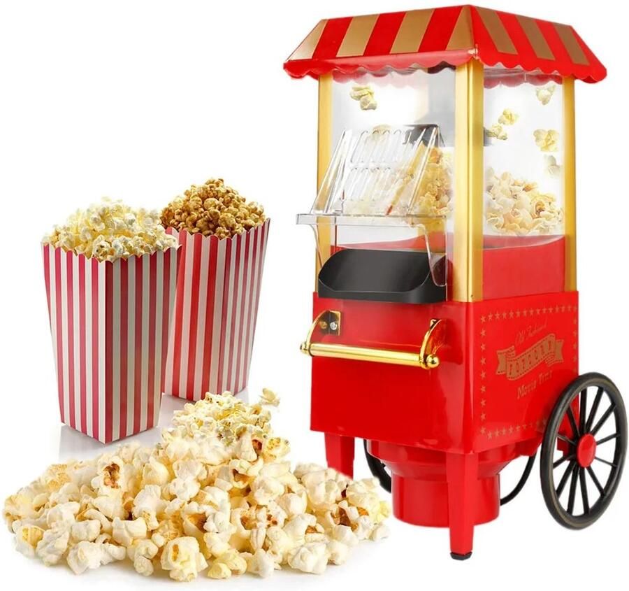Linkforu Popcornmachine Retro Design Elektrische Popcornmaker Vetvrij Popcorn Compact Formaat 1200W Rood