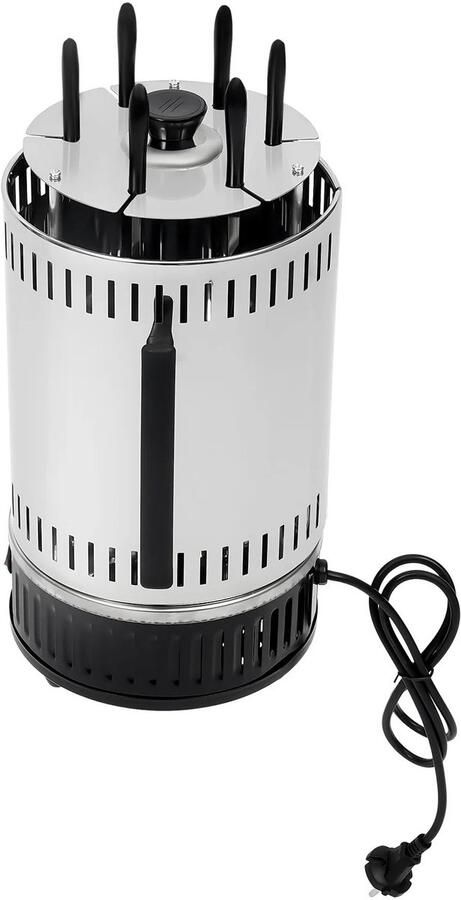 Linkforu Verticale Elektrische Grill BBQ voor 6 Spiesjes – Draaibaar Grillapparaat – 1000 Watt – RVS – Incl. 6 Spiezen en Druppannetjes