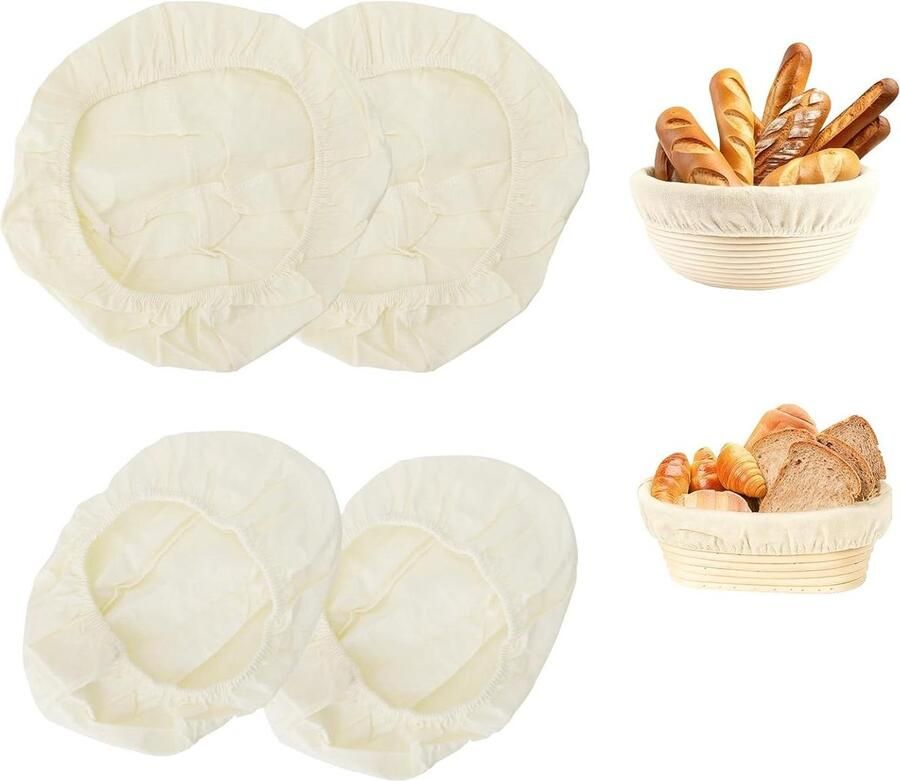 Linnen Brood Doeken Deegdoek Rijsmand Brood Bakken Natuurlijk Katoenlinnen 2x 25cm Rond 2x 25x15cm Ovaal Beige