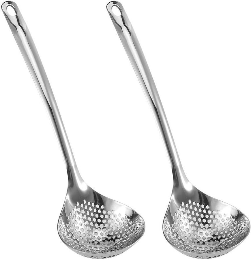LIVIA HOME- Skimmer Lepelzeef 12 Inch Roestvrij Staal 2 Stuks Antislip Handvat Voor Koken Frituren Slijtvast en Temperatuurbestendig