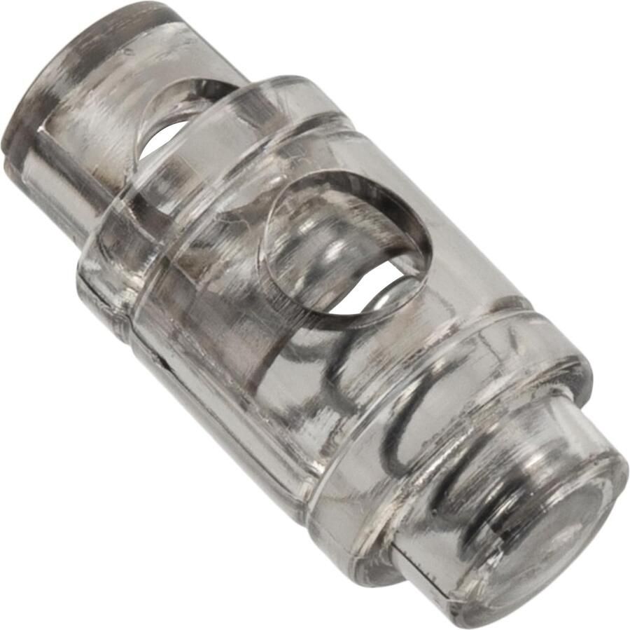 Lot van 12 cilindrische veerlusblokkers met 1 gat stop knoop stop cordon opening 5 mm van kunststof kleur transparant grijs