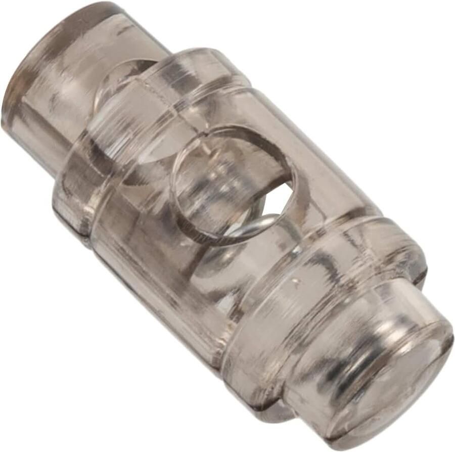Lot van 12 cilindrische veerlusblokkers met 1 gat stop knoop stop cordon opening 5 mm van kunststof kleur transparant bruin