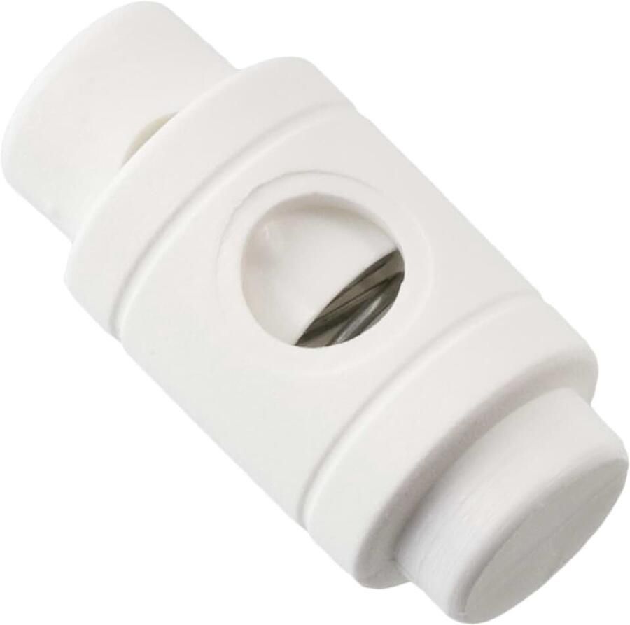 Lot van 12 cilindrische veerlusblokkers met 1 gat stop knoop stop cordon opening 5 mm van kunststof kleur wit