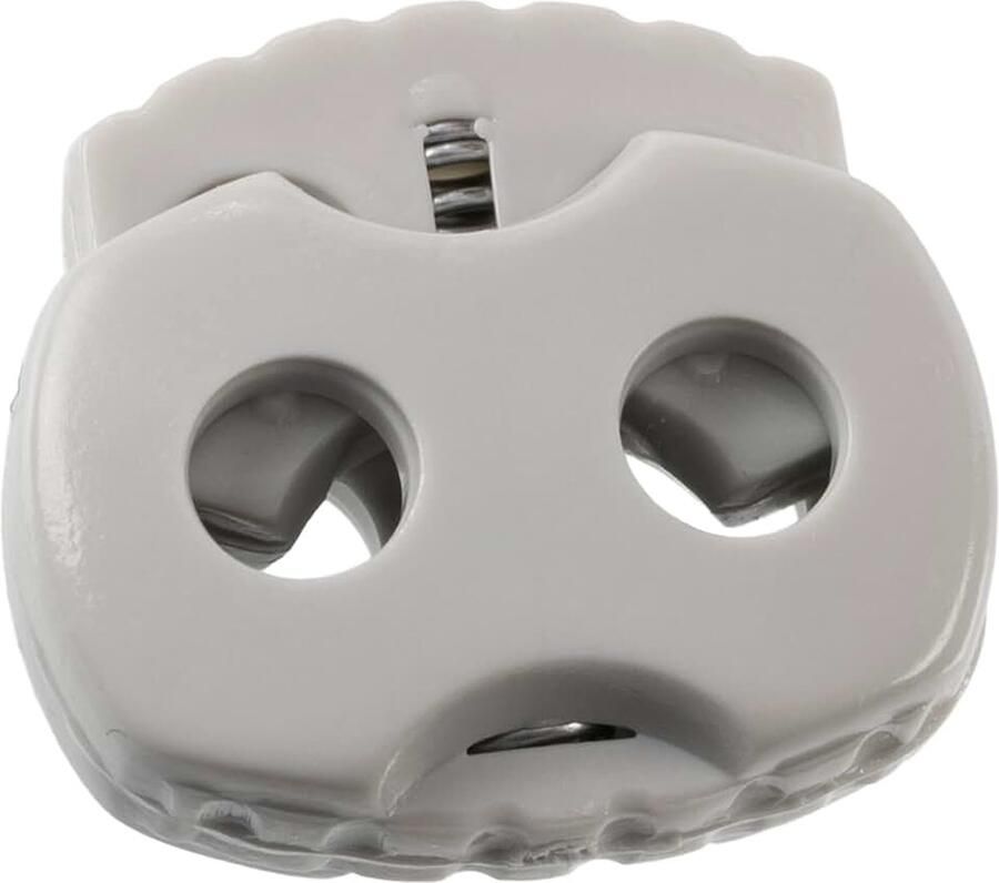 Lot van 12 ovale veerblokkeerders 17 mm met 2 gaten stop serre stopkoord opening 3.5 mm van plastic kleur lichtgrijs