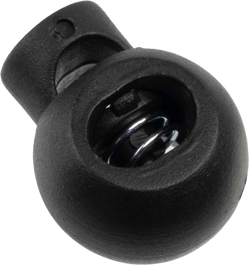 Lot van 12 ronde koordstoppen 16 mm met 1 veergat stop koord van plastic kleur zwart