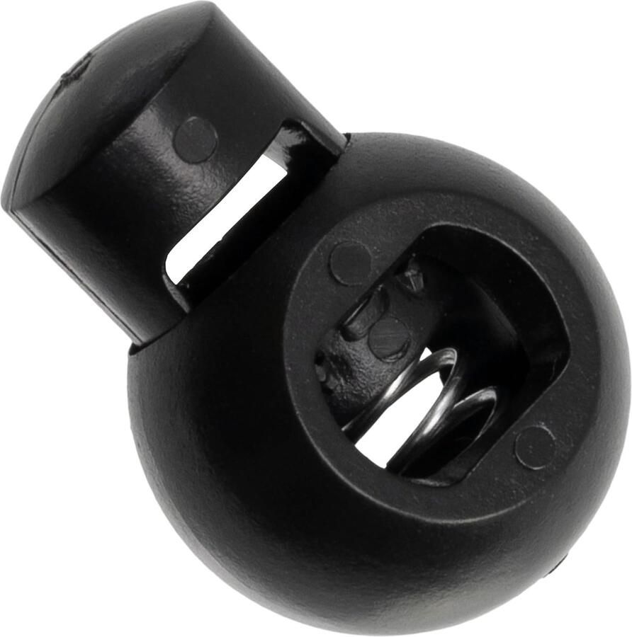 Lot van 12 Ronde Koordstopper 18mm Koordstopper 1 Gat met Veer Vetersluiting voor Creatieve Hobby's Kleur Zwart Koordstopper Plastic Anorak Kleding
