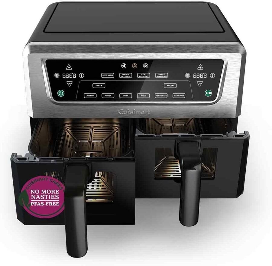 Lucht Friteuse XXL Dubbele Mand Frituur Gezond Koken PFAS Vrije Coating 2x 5.2 Liter Zwart