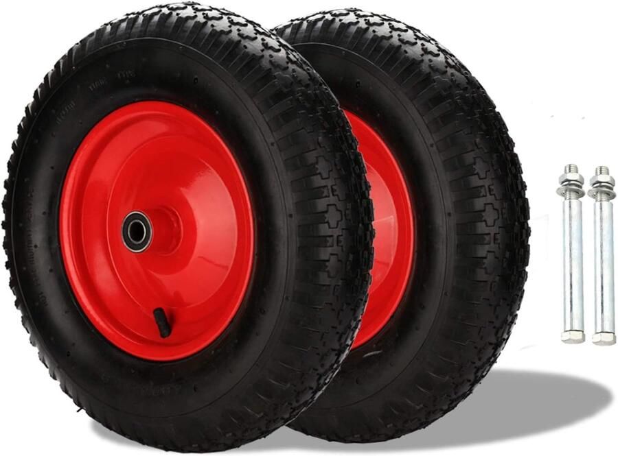 Luchtbanden 4.80 4.00-8 diameter 390 mm met as PU-rubberen band voor bolderkar zwart