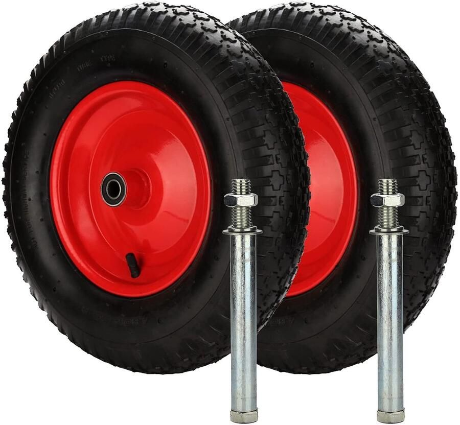 Luchtbanden reservewiel rubberen wiel kruiwagen wiel met as 4.80 4.00-8 diameter 390 mm geelzwart rood banden met stalen velg twee