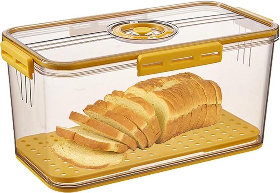 Luchtdichte Broodbak Brood Bewaardoos Vers Houden Regelbaar Luchtventiel 335 x 185 x 12 cm Geel