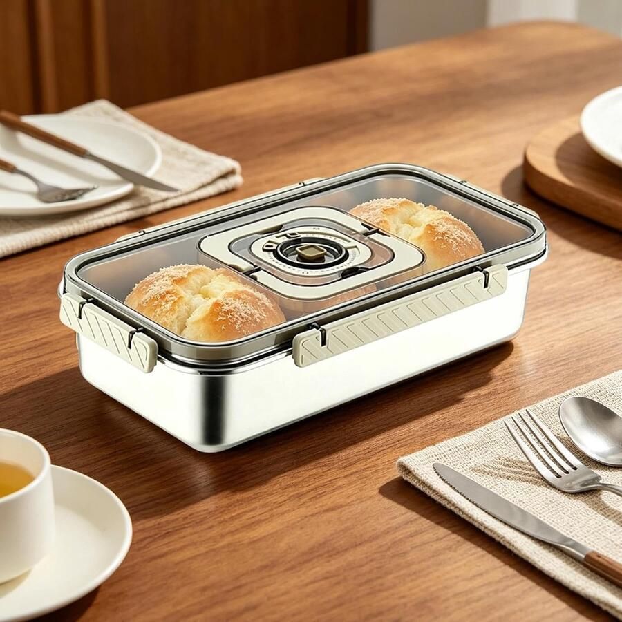 Luchtdichte Broodtrommel Roestvrijstalen Bewaardoos Brood Vers Houden Met Datumsysteem 36 x 20.2 x 8.5 cm Zilver