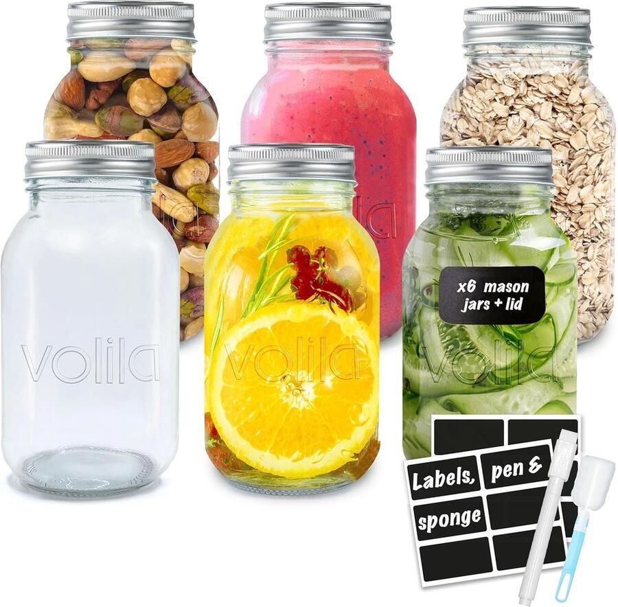 Luchtdichte Glazen Pot (1L) voor Fermentatie en Opslag Set van 6