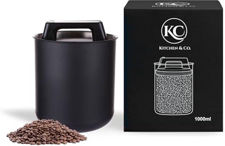 Luchtdichte Koffieblik voor 250 g Koffiebonen Vacuümdeksel en Aromasluiting Ideaal voor Koffie en Thee Mat Zwart 1000 ml