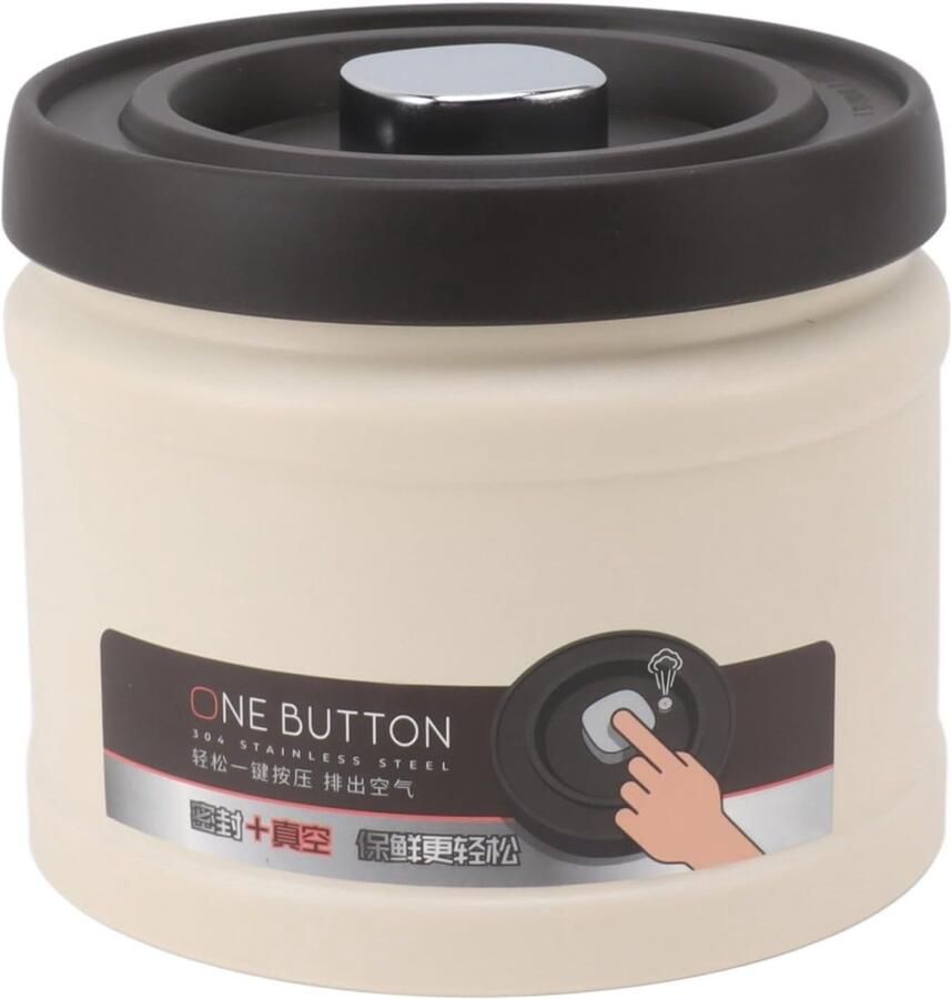 Luchtdichte Opslagcontainer Vacuüm Verzegelde Bus Voedsel Vers Houden Perstype Vacuüm Systeem 750 ml Beige