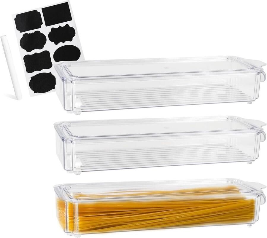 Luchtdichte opslagcontainers voor pasta 30x10x4.5cm transparante dozen voor spaghetti macaroni en fusilli ideaal voor keuken en voorraadkast