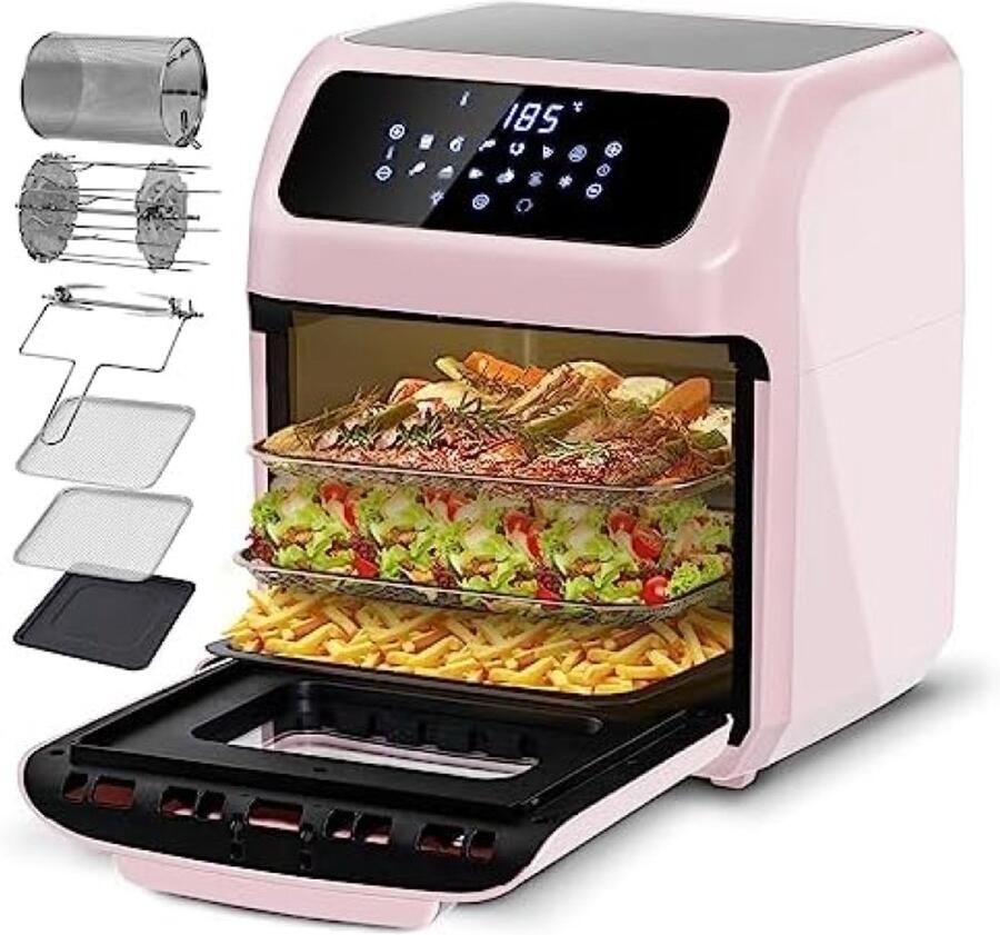 Luchtfriteuse 12L met 12 programma's en warmhoud functie Airfryer Roze