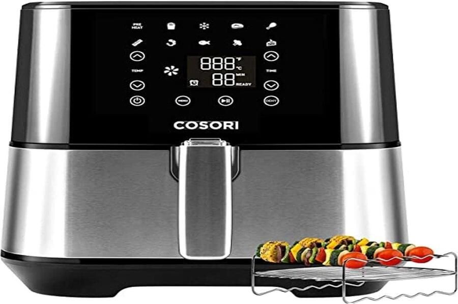 Luchtfriteuse 5 Liter Zilver Energiezuinige Airfryer met Barbecue Accessoires en Droogfunctie