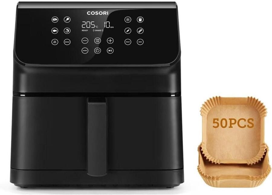 Luchtfriteuse 6 2L Zwart XXL Inclusief 50 Bakpapiertjes XL Airfryer