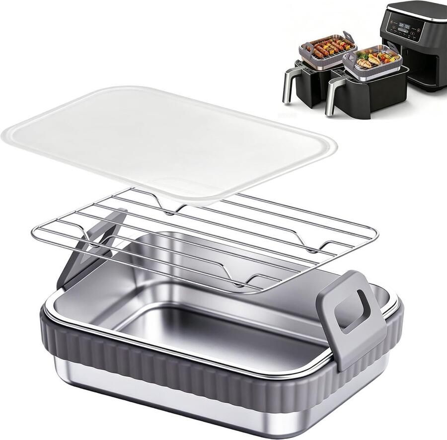 Luchtfriteuse Accessoires Bakvorm Set Gezond Koken Met Deksel 1.5 Liter Grijs