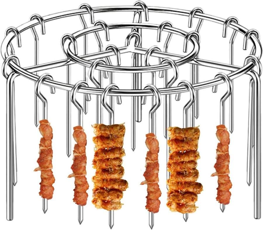 Luchtfriteuse Accessoires Grill Set Vlees Bereiden Allround Warmteverdeling 24 Spiesen Zilver