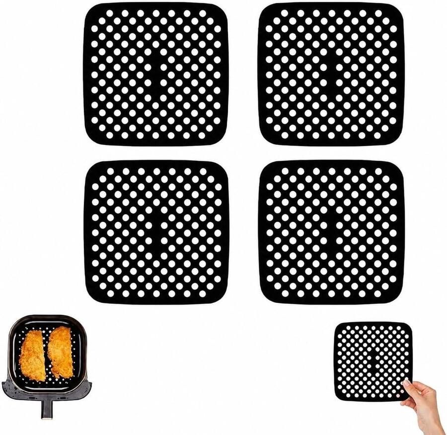 Luchtfriteuse Accessoires Mat Airfryer Mat Siliconen Gezond Koken Herbruikbaar Anti-aanbak 215x215 cm Zwart