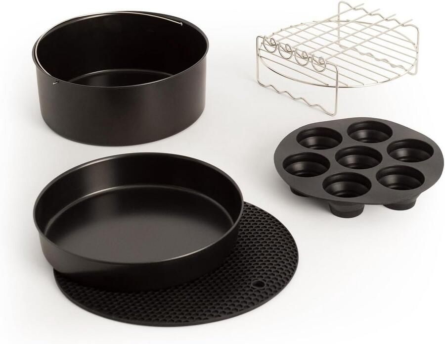 Luchtfriteuse Accessoireset Bakvormen Pizza Rooster Lekker Koken Complete Keukenhulp 6.2 Liter Zwart
