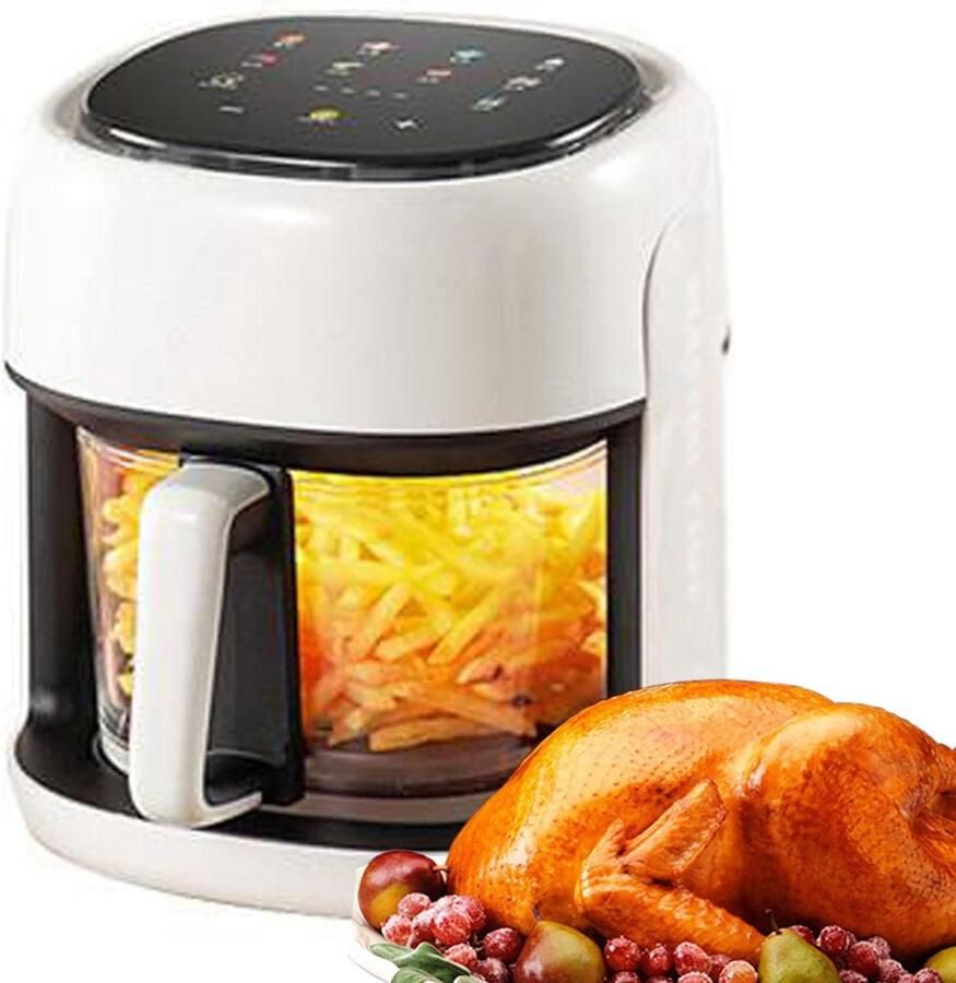 Luchtfriteuse Airfryer Frituurpan Snelle Maaltijden Panoramische Mand 45 Liter Zilver