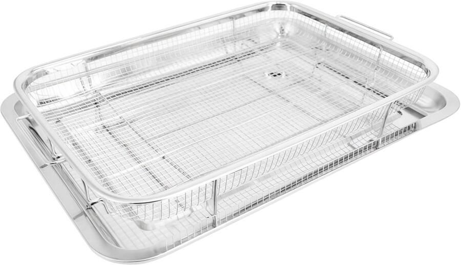 Luchtfriteuse Bakset Ovenmand Grillrek Bakken en Grillen Tweelaags Ontwerp 38 cm Breed Zilver