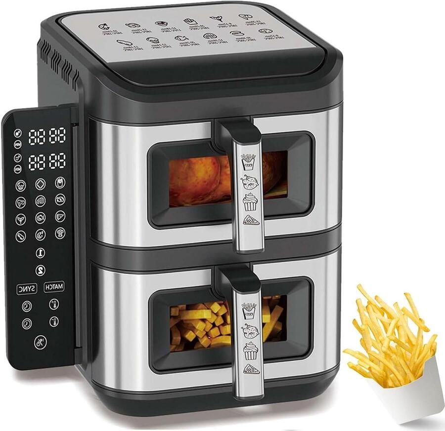 Luchtfriteuse Dubbele Mand Airfryer Twee Manden Gezond Koken Dubbele Manden 12L Zwart