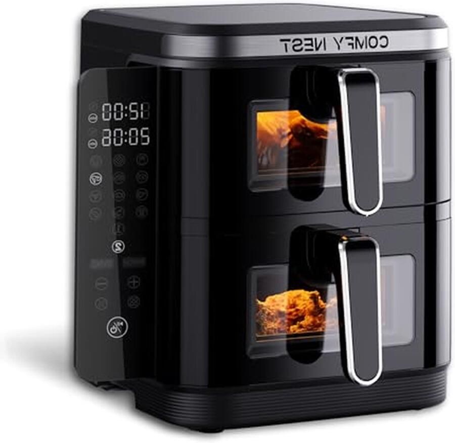 Luchtfriteuse Dubbele Mand Airfryer XL Dubbele Airfryer Gezond Koken 12 Kookprogramma's 11 Liter Zwart